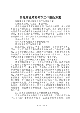 治理商业贿赂专项工作整改实施方案