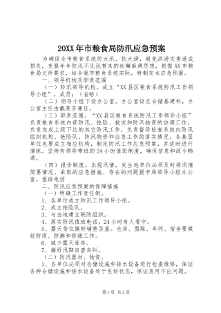 XX年市粮食局防汛应急处理预案 ()