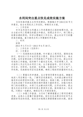 水利局突出重点快见成效方案