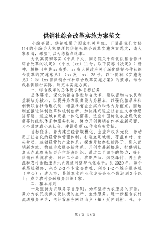 供销社综合改革方案范文