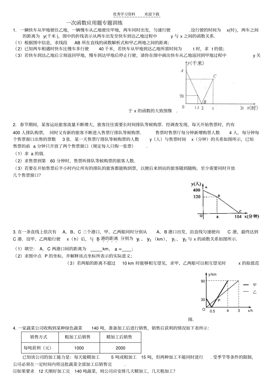 八年级上一次函数专题训练_第1页