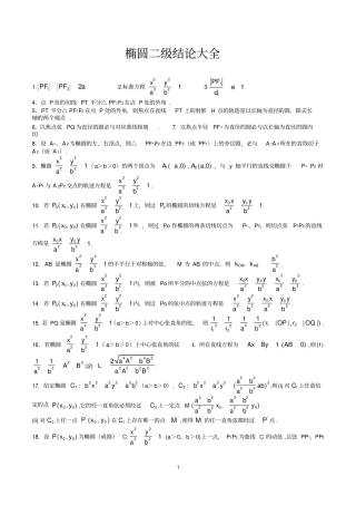 数学试题：椭圆二级结论大全