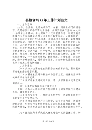 县粮食局工作计划范文