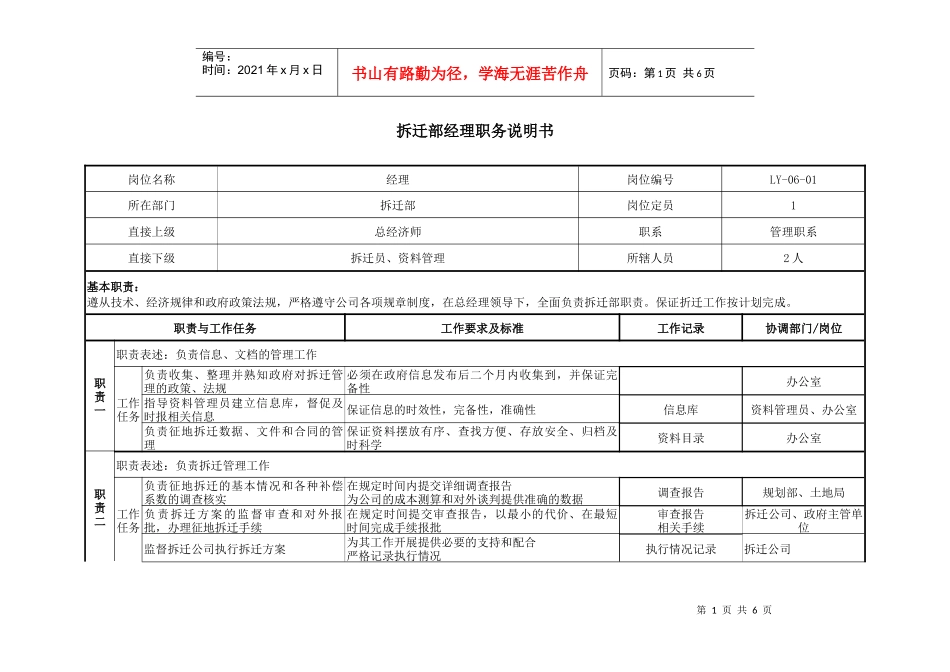 某咨询—某房地产拆迁部职务说明书1210黄_第1页