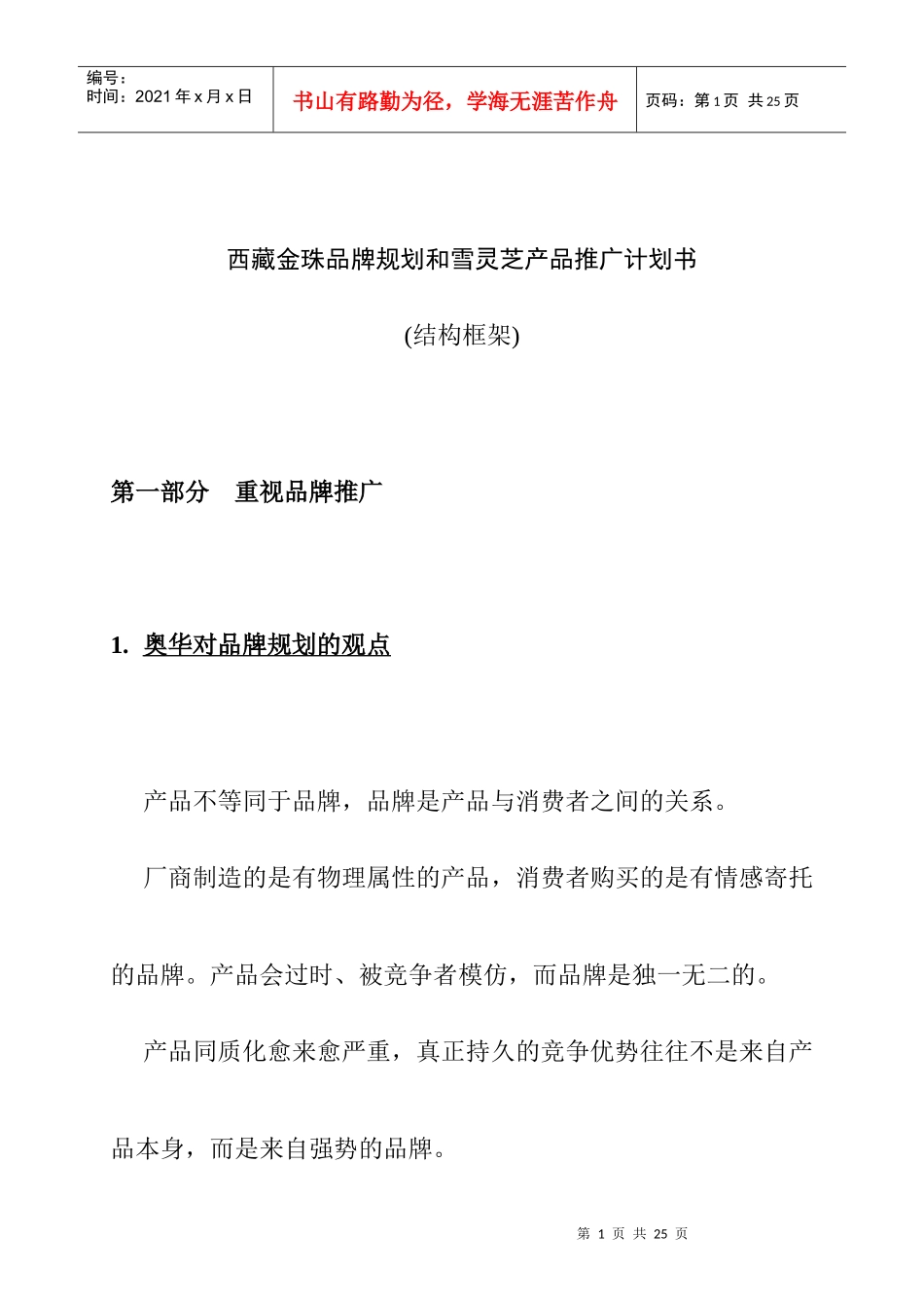某品牌规划与某产品推广策划案_第1页