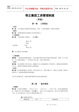 某咨询创业－奇正藏药薪酬管理制度