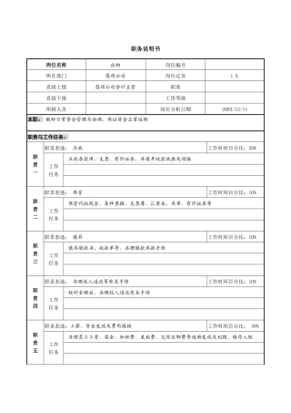 某咨询管理咨询公司新丰化纤项目组出纳职务说明书