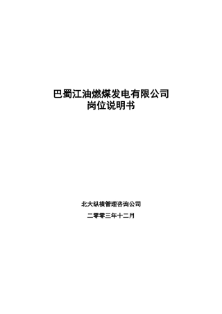 某咨询—巴蜀江油燃煤巴蜀江油燃煤公司职位说明书