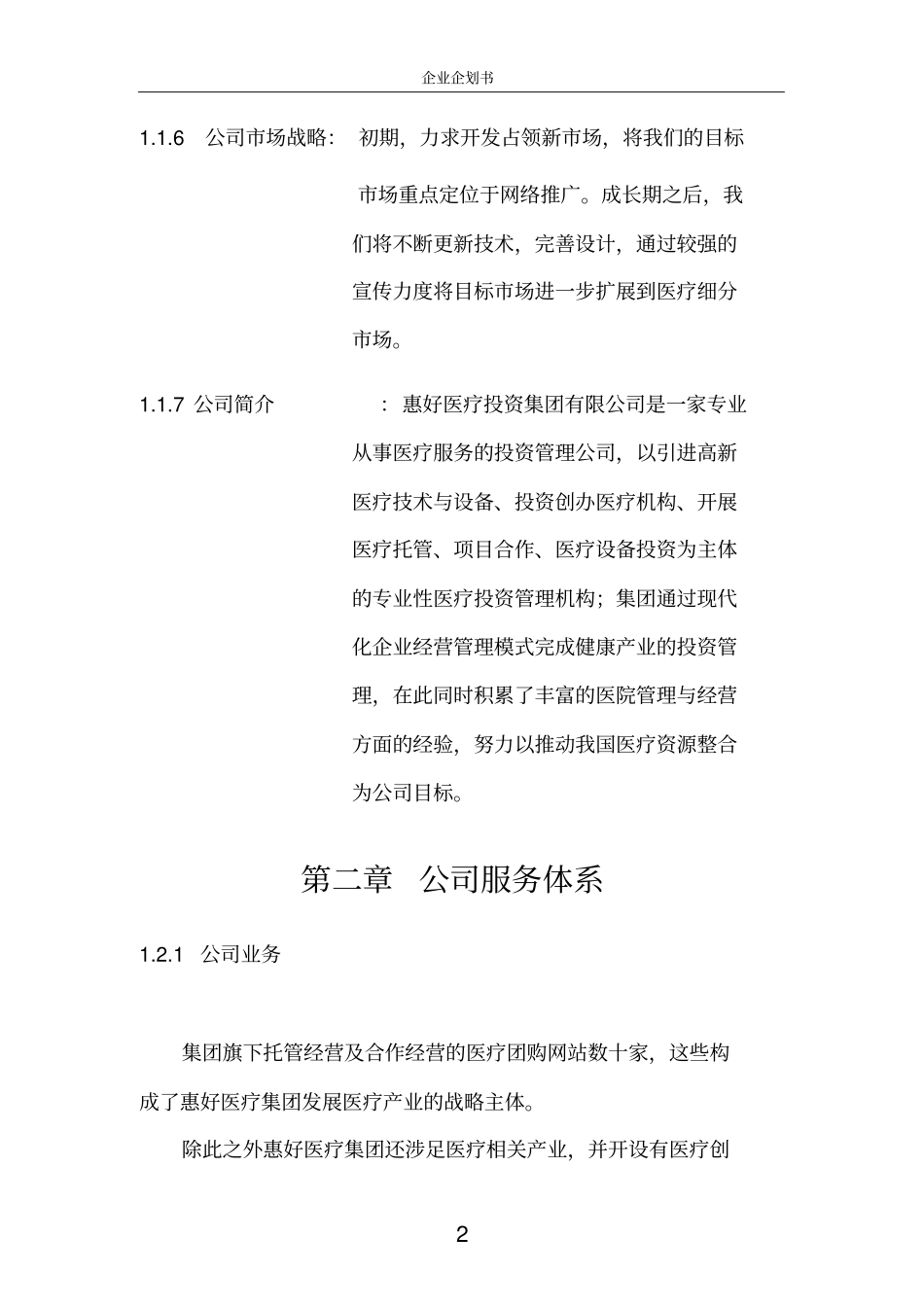 医疗投资集团企业企划书_第2页