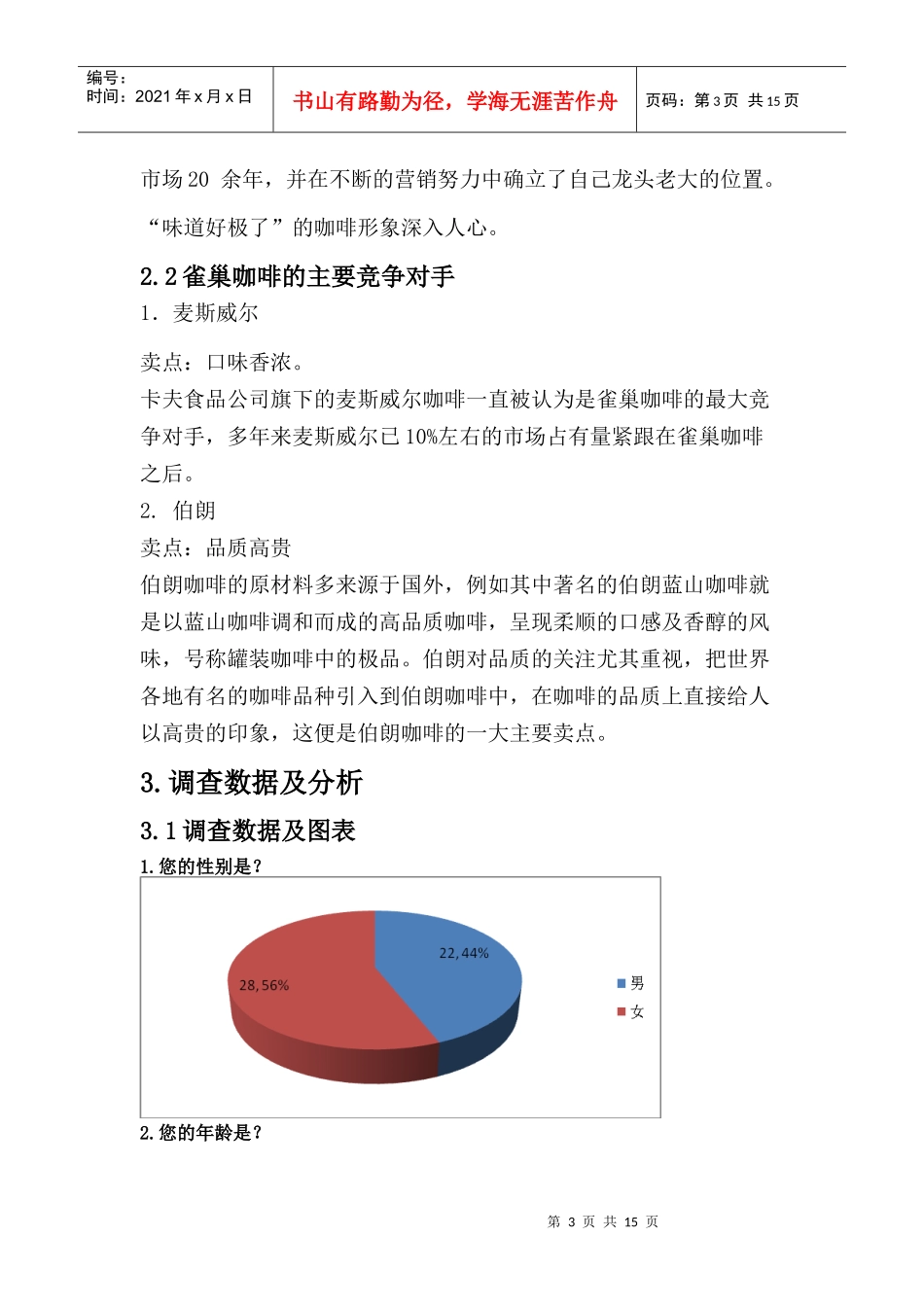 某咖啡市场调查报告及问卷_第3页