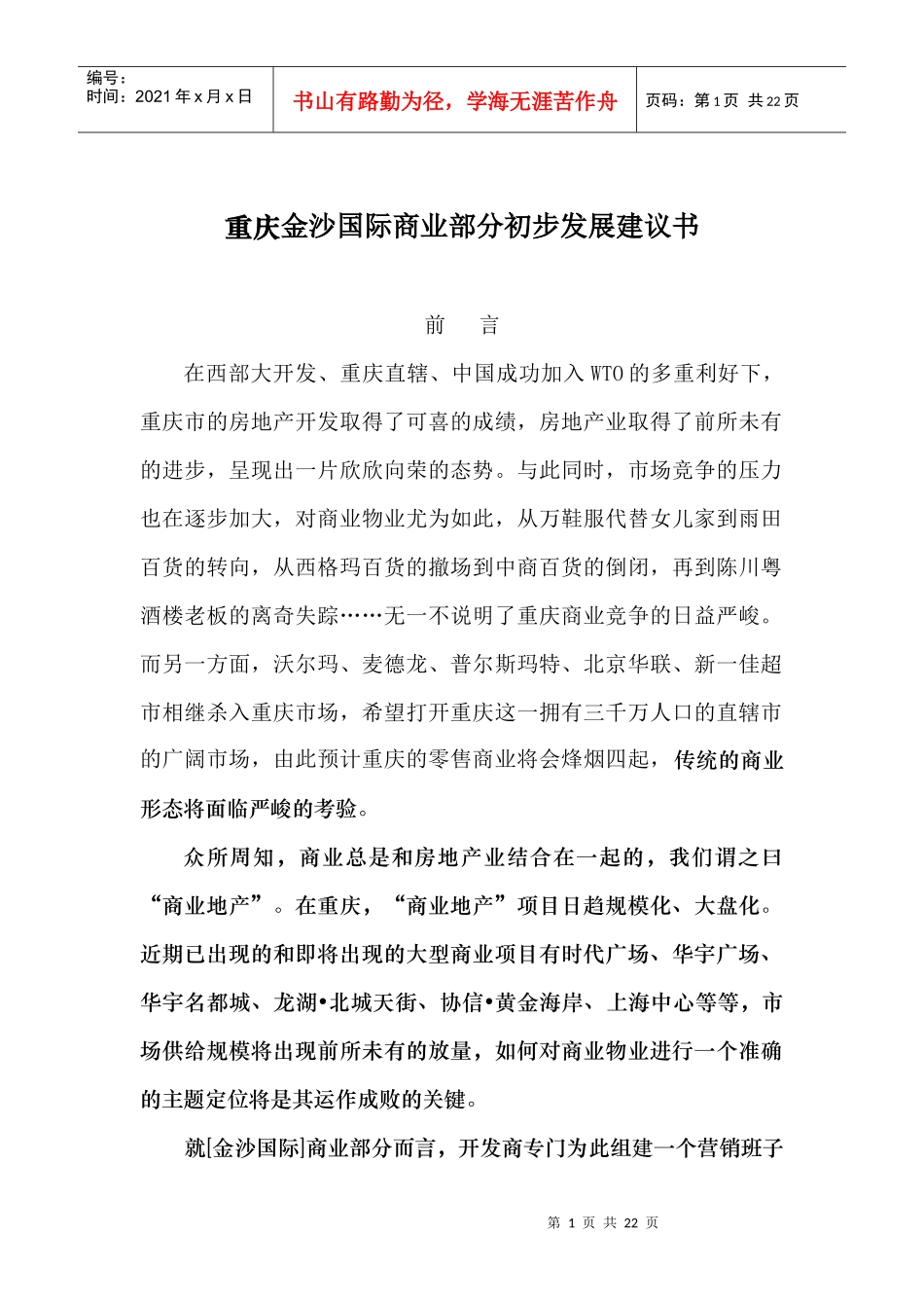 某国际商业部分初步发展建议书_第1页