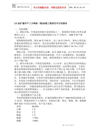 某县扩建年产三万吨铅银冶炼工程项目可行性报告