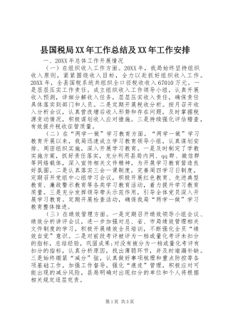 县国税局工作总结及工作安排