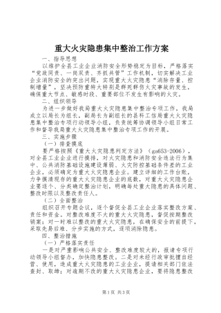 重大火灾隐患集中整治工作实施方案