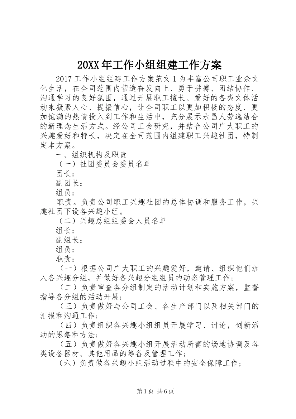 XX年工作小组组建工作实施方案_第1页