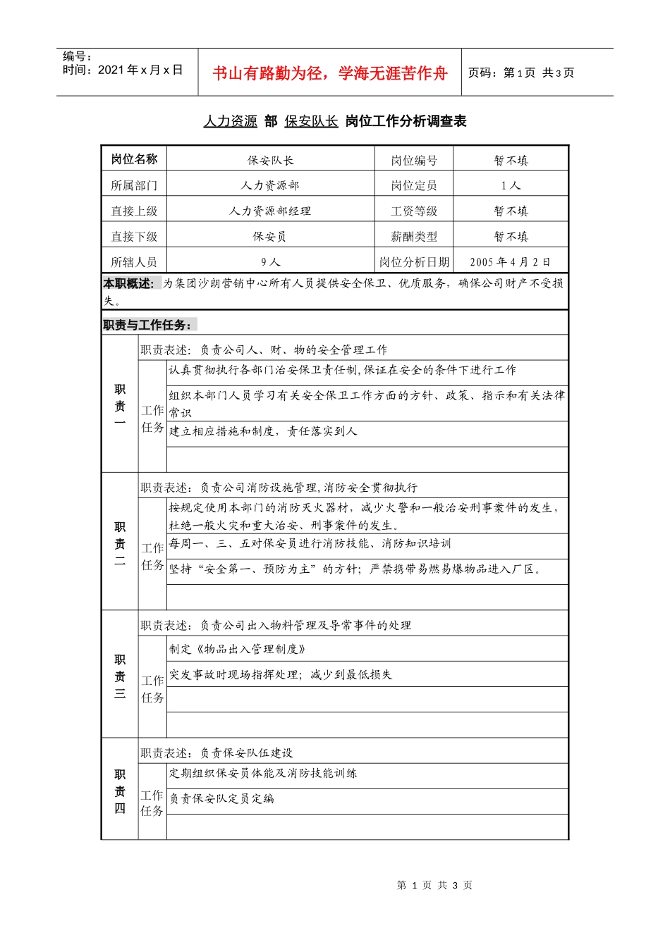 某咨询—广东中顺纸业人力资源部—保安队长_第1页