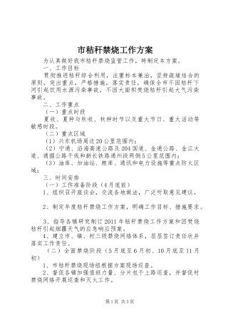 市秸秆禁烧工作实施方案