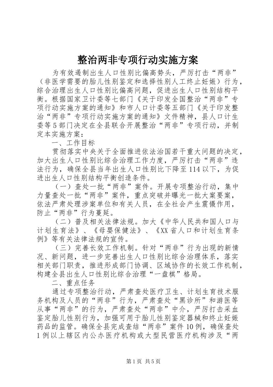 整治两非专项行动方案_第1页