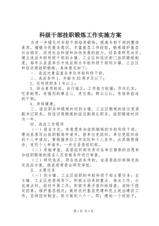 科级干部挂职锻炼工作方案