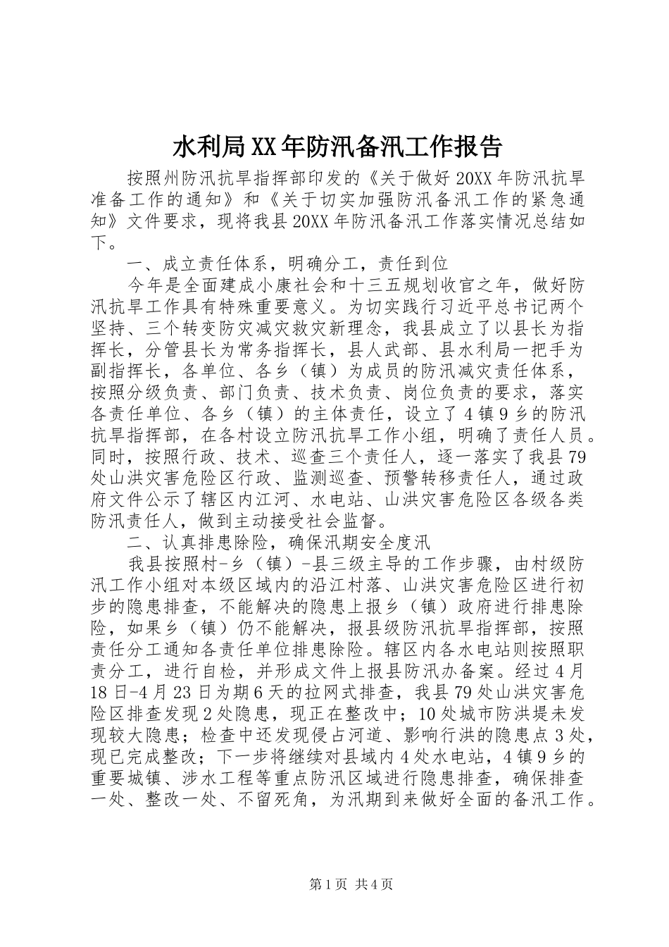 水利局防汛备汛工作报告_第1页