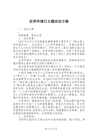 世界环境日主题活动实施方案