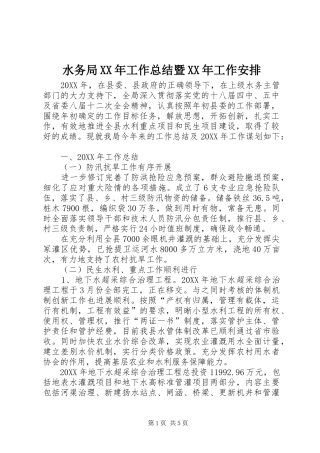 水务局工作总结暨工作安排