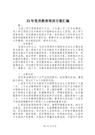 XX年党员教育培训实施方案汇编