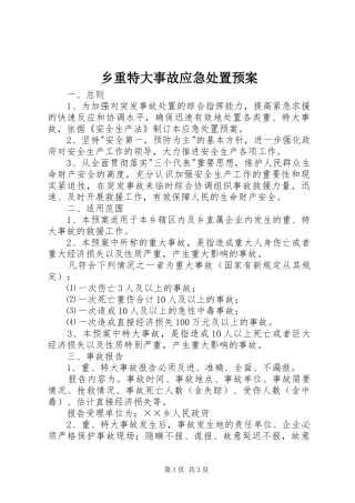 乡重特大事故应急预案