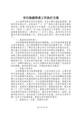 市污染源排查工作执行实施方案