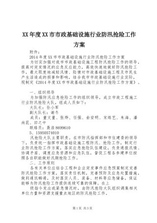 XX年度XX市市政基础设施行业防汛抢险工作实施方案