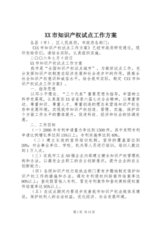 XX市知识产权试点工作实施方案