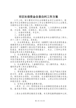 市区社保资金自查自纠工作实施方案