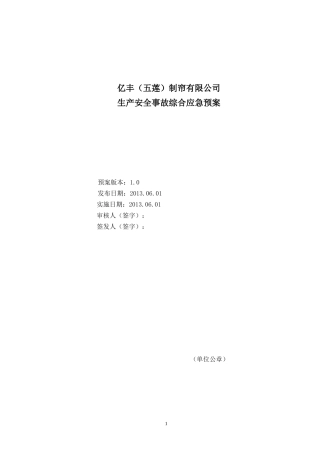 某制帘公司生产安全事故综合应急预案