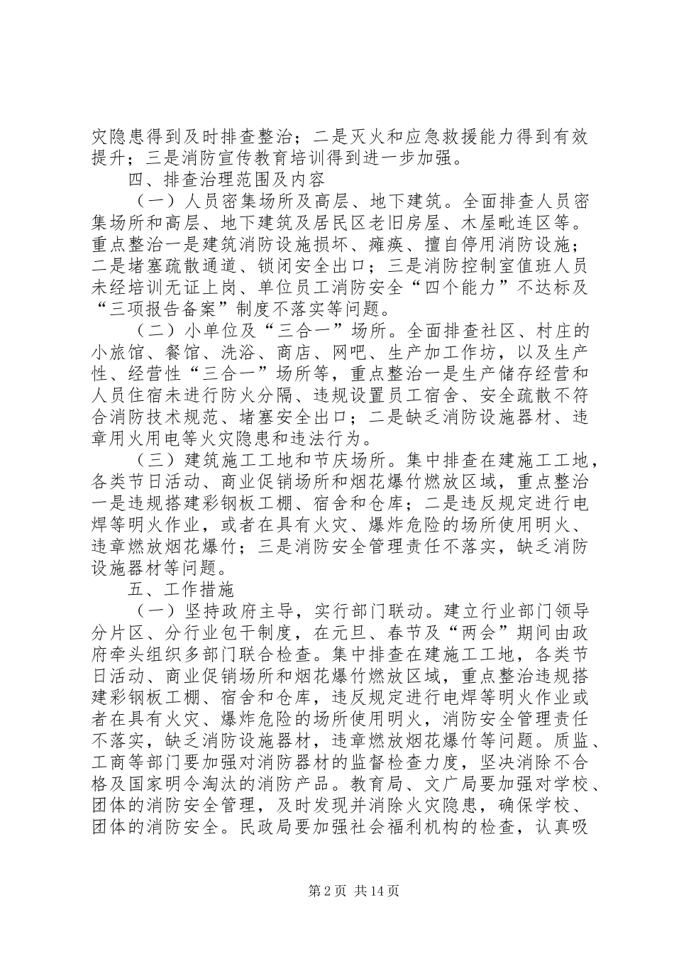 XX人民政府“除火患,保平安”冬春专项行动方案_第2页