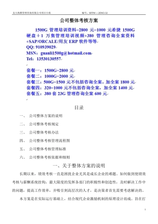 某咨询公司整体目标绩效管理方案(全套)