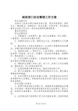 邮政部门治安整顿工作实施方案