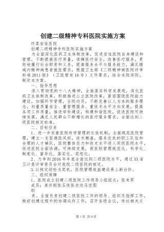 创建二级精神专科医院方案