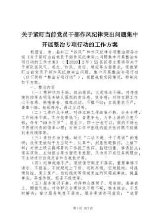 关于紧盯当前党员干部作风纪律突出问题集中开展整治专项行动的工作实施方案