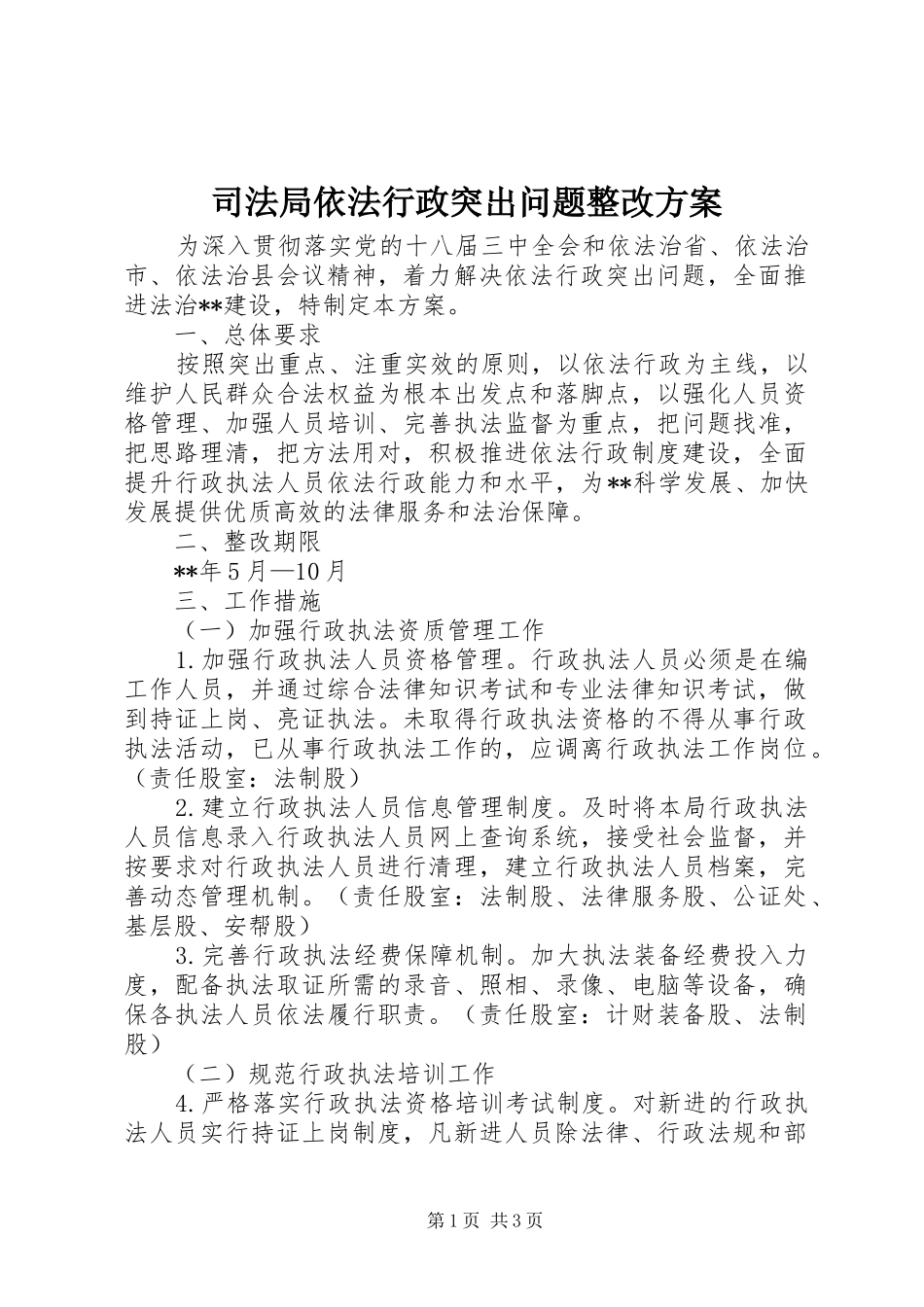 司法局依法行政突出问题整改实施方案_第1页