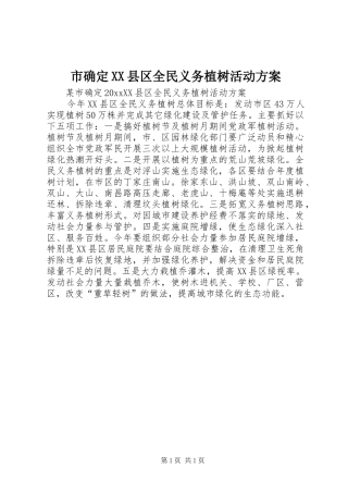 市确定XX县区全民义务植树活动实施方案