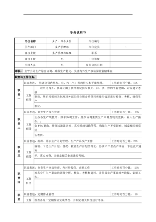 某咨询新丰化纤工艺生产综合主管田春华职务说明书