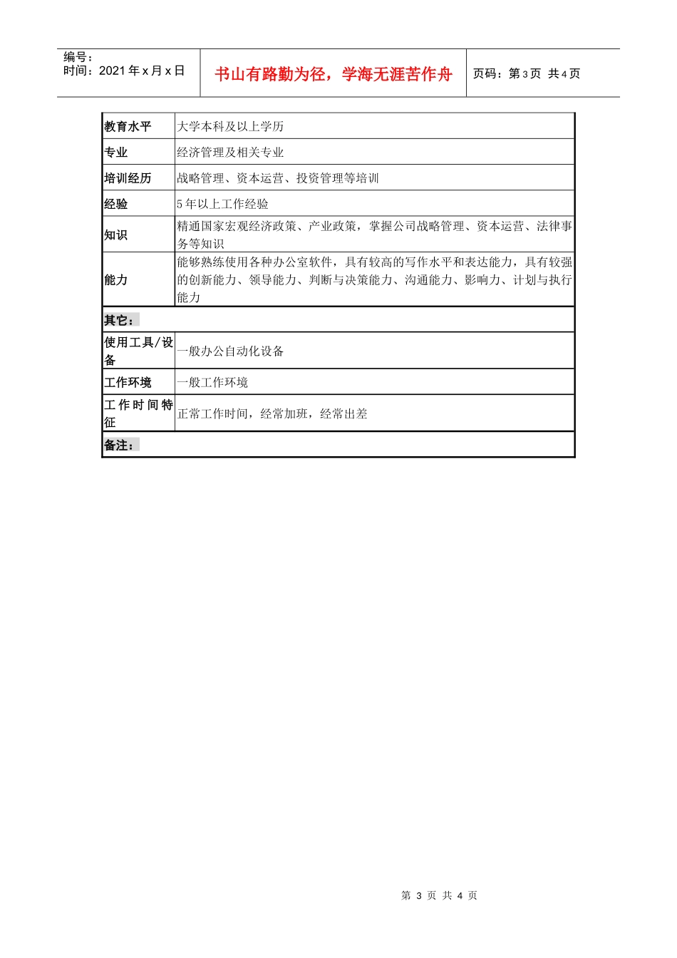 某城市建筑发展公司战略投资部经理职务说明书_第3页