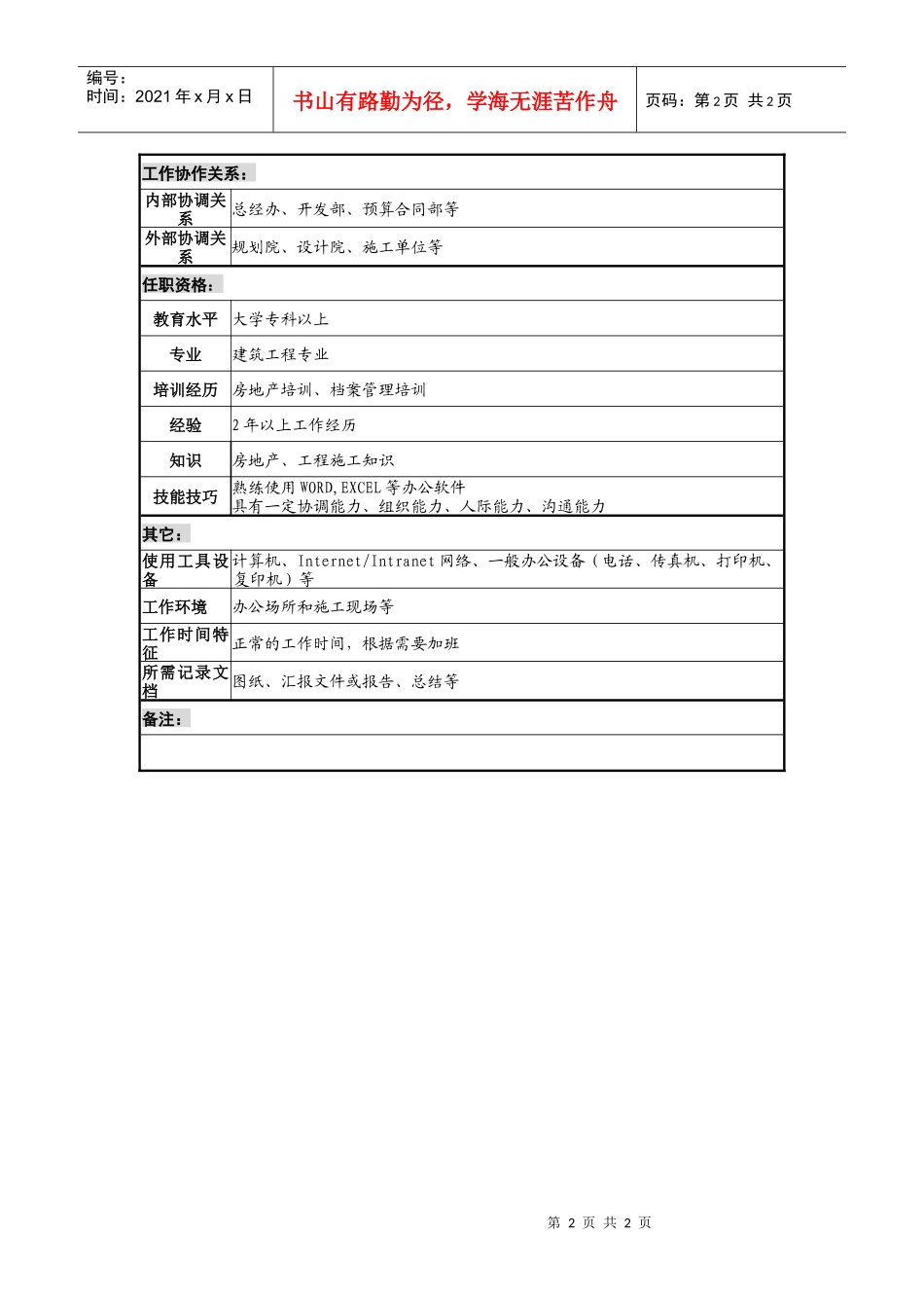 某地产企业资料管理岗位说明书_第2页