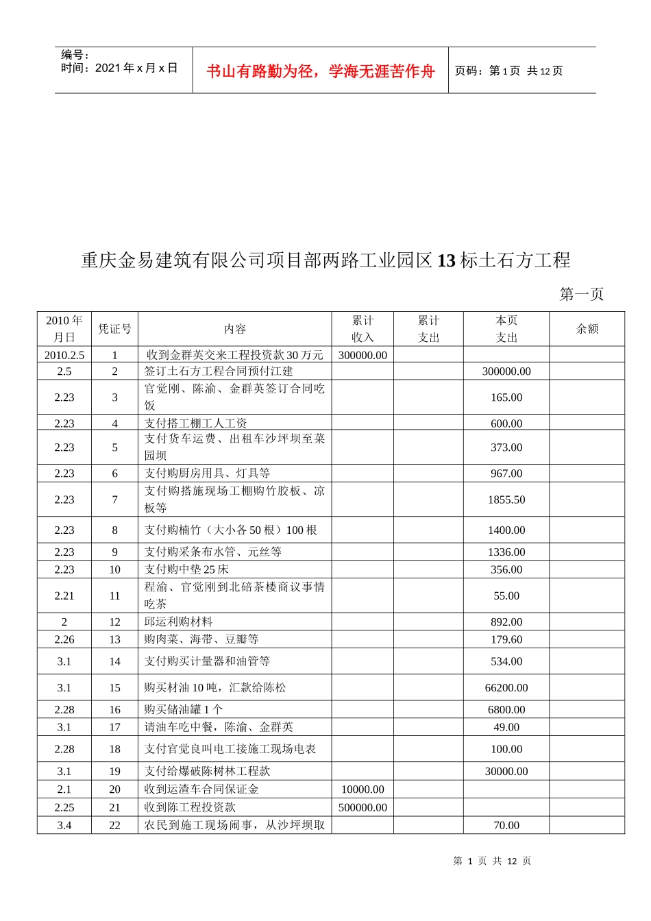 某公司项目部两路工业园区13标土石方工程_第1页