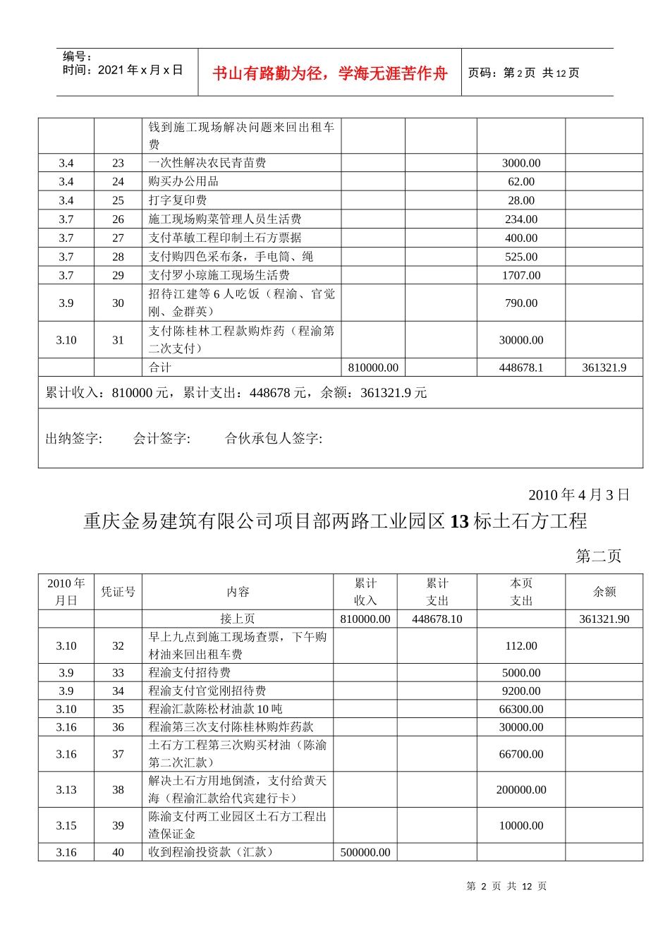 某公司项目部两路工业园区13标土石方工程_第2页