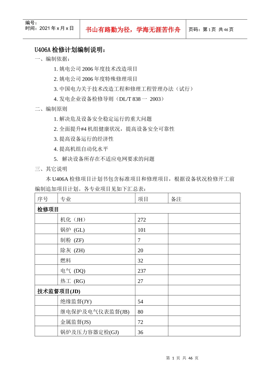 某发电有限责任公司检修项目计划书_第3页