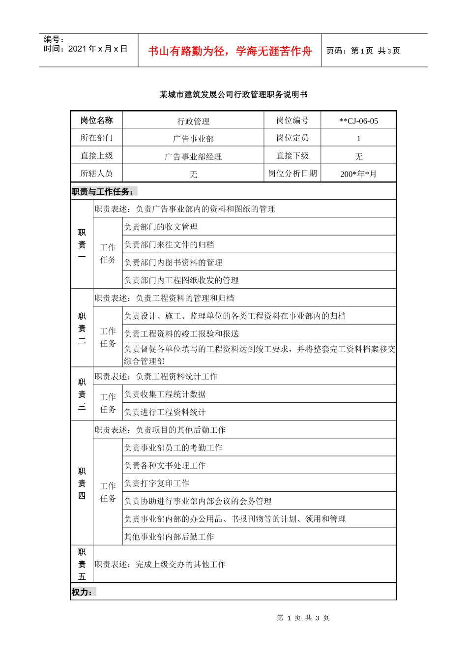 某城市建筑发展公司行政管理职务说明书._第1页