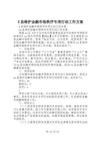 X县维护金融市场秩序专项行动工作实施方案