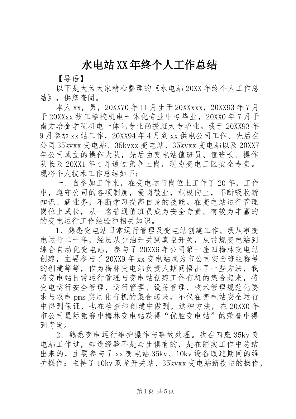 水电站终个人工作总结_第1页