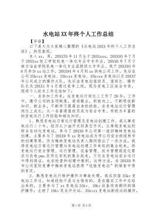 水电站终个人工作总结